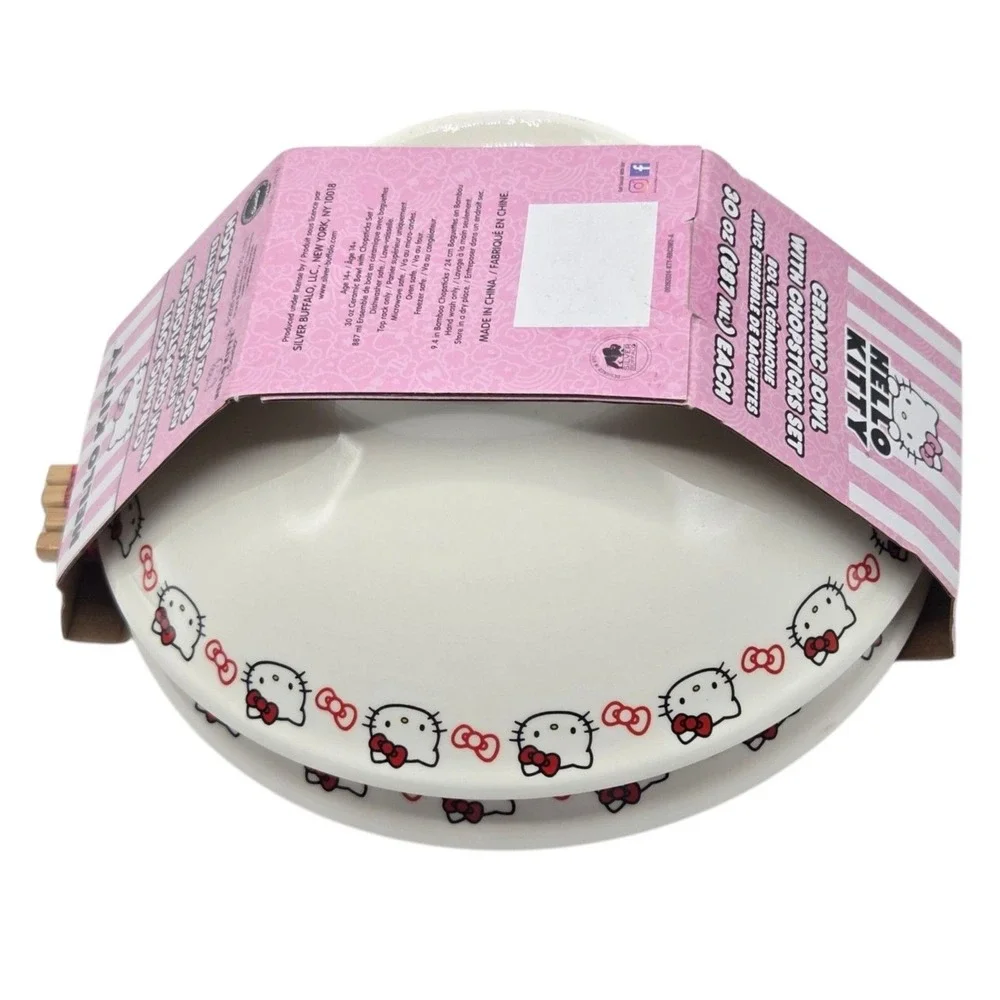 Hello Kitty By Sanrio Set of 2 Ceramic Ramen Noodle Bowl with Chopsticks 30oz